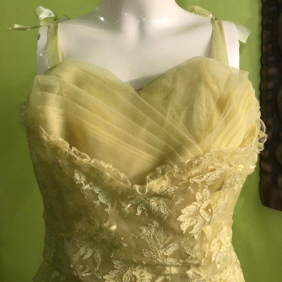 Rare Vintage 50s yellow dress Rockabilly lace bolero cocktails - Picture 5 of 16